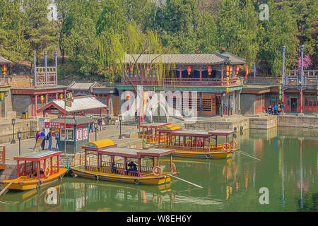 Editorial: BEIJING, CHINA, April 3, 2019 - View on a corner in Suzhou Street in the Summer Palace Stock Photo