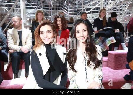 Hong Kong model and actress Angelababy, right, attends the Christian Dior fashion show during the Paris Haute Couture Fashion Week Spring/Summer 2015 Stock Photo