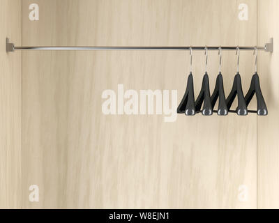 Row of empty hangers in the wardrobe Stock Photo