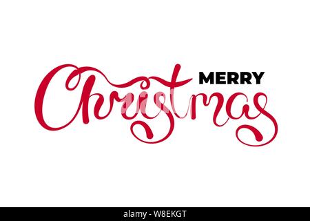 Merry Christmas text hand drawn calligraphic lettering design template. Happy New Year holiday creative typography greeting gift poster. Calligraphy font style white banner. Vector xmas illustration Stock Vector