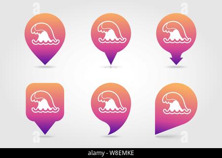 Ocean wave vector pin map icon. Beach Map pointer. Summer Map markers. Summertime. Vacation, eps 10 Stock Vector