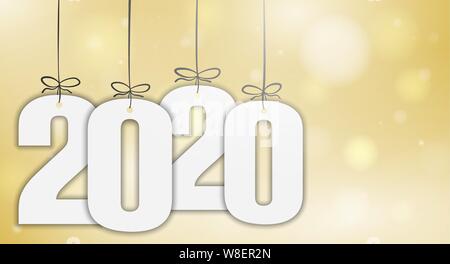 2020 new year greeting card with golden bokeh background vector illustration Stock Vector
