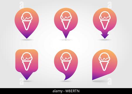 Ice Cream vector pin map icon. Map pointer. Summer Map markers. Holiday. Summertime. Vacation, eps 10 Stock Vector