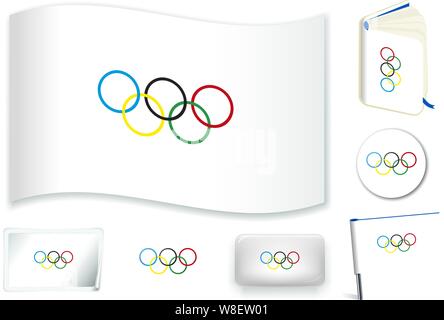 Olympic flag. Vector illustration 3 layers. Shadows, flat flag, lights and shadows. Collection of world flags. Accurate colors. Easy changes. Stock Vector