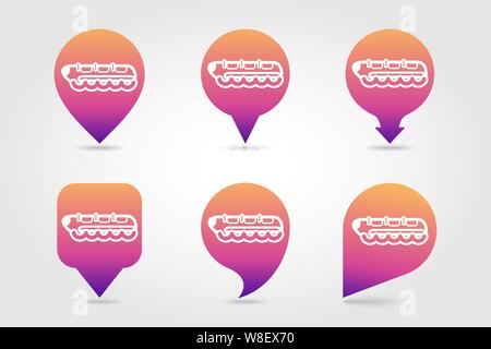 Yellow banana boat vector pin map icon. Beach Map pointer. Summer Map markers. Summertime. Vacation, eps 10 Stock Vector