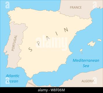 A colorful map of the Spain region in Europe Stock Vector