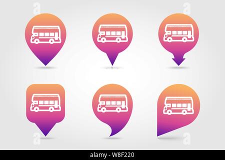 Double decker open top sightseeing and city bus vector pin map icon. Map pointer. Summer Map markers. Summertime. Vacation, eps 10 Stock Vector