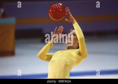 Regina WEBER, Germany, GER, Germany, Rhythmic Gymnastics, Action with the ball, 3rd place, winner of the bronze medal, Games of the XXIII. Olympics Summer Games 1984 in Los Angeles USA from 28.07. until 12.08.1984. Regina Weber-Sane is the mother of footballer Leroy Sane, Â | usage worldwide Stock Photo