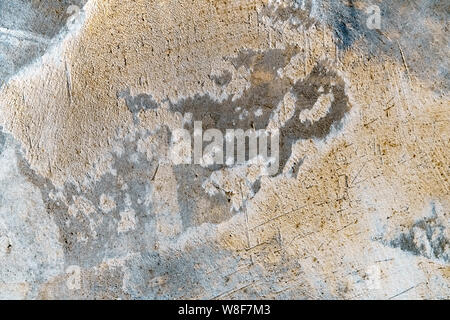 Art rough stylized texture banner with space for text. Blue and yellow background texture decorative plaster. Grungy concrete wall with multi-colored Stock Photo