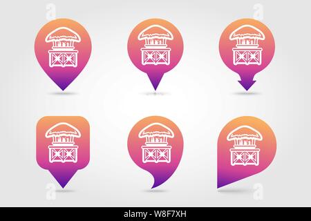 Cafe Bar bungalows on the beach vector pin map icon. Beach Map pointer. Summer Map markers. Summertime. Vacation, eps 10 Stock Vector