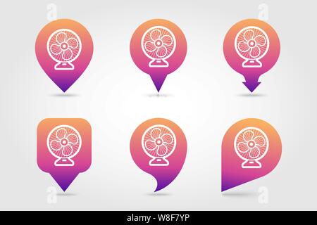 Ventilator vector pin map icon. Map pointer. Summer Map markers. Summertime. Vacation, eps 10 Stock Vector