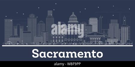 Outline Sacramento California City Skyline with White Buildings. Vector Illustration. Stock Vector