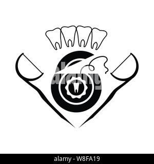 Dental Floss Icon on White Background. Tooth Care. Plastic Box with Label for Flossing Teeth. Oral Hygiene Symbol. Medical String for Correctly Gentle Stock Vector