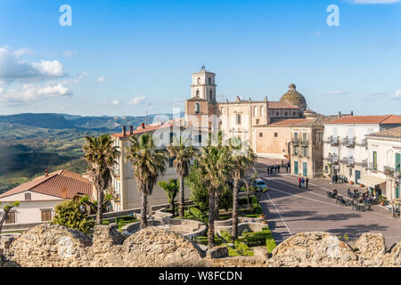 Main square with medieval cathedral in Santa Severina, Calabria, Italy Stock Photo