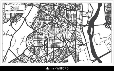 Delhi India City Map in Retro Style in Black and White Color. Outline Map. Vector Illustration. Stock Vector