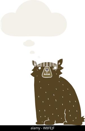 cartoon bear with thought bubble in retro style Stock Vector