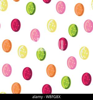 seamless vector polka dots pattern with colorful hard candies on a white background Stock Vector