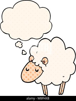cartoon sheep with thought bubble in comic book style Stock Vector