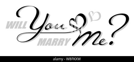 Handwritten isolated text Will You Marry Me with heart shape. Hand drawn calligraphy lettering You and Me with shadow Stock Vector