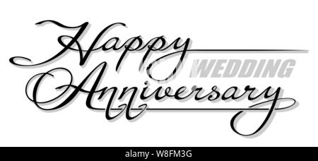 Underscore handwritten text Happy Wedding Anniversary with shadow. Hand drawn calligraphy lettering Stock Vector