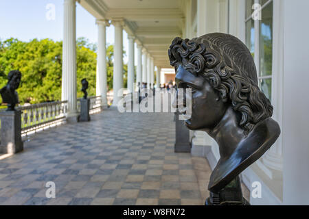 Close up of Bronze busts outside the Kameronova Gallereya and museum in the grounds of catherine's Palace in Pushkin, St Petersburg, Russia on 22 July Stock Photo