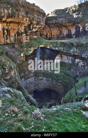 Baatara gorge waterfall in Lebanon Stock Photo