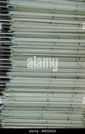 Mercury-in-glass thermometers are piled before being checked at the plant of Jiangsu Yuyue Medical Equipment & Supply Co., Ltd. in Yancheng city, east Stock Photo