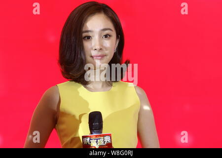 Chinese actress Yang Mi attends a promotional event in Shanghai, China, 18 July 2015. Stock Photo