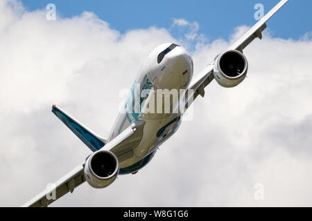 LE BOURGET PARIS - JUN 21, 2019: New Airbus A330neo airliner plane performing at the Paris Air Show. Stock Photo