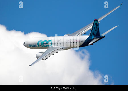 LE BOURGET PARIS - JUN 21, 2019: New Airbus A330neo airliner plane performing at the Paris Air Show. Stock Photo