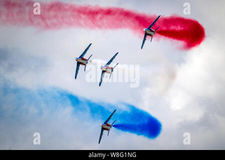 LE BOURGET PARIS - JUN 21, 2019: Patrouille de France flying demonstration team performing at the Paris Air Show. Stock Photo