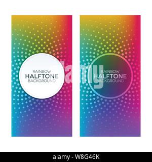 Colorful gradient banners with halftone textures. Rainbow banner set. Stock Vector