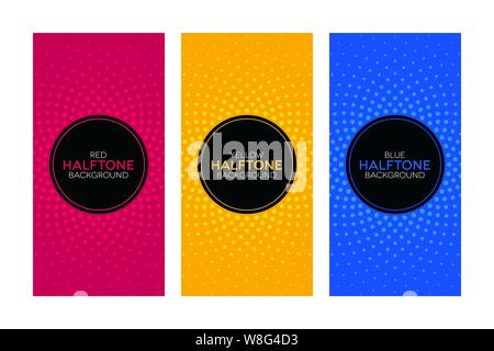 Colorful gradient banners with halftone textures. Abstract banner set. Stock Vector