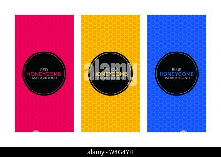 Colorful banners with honeycomb textures. Abstract banner set. Stock Vector
