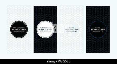 Black and white banners with honeycomb textures. Monochrome banner set. Stock Vector