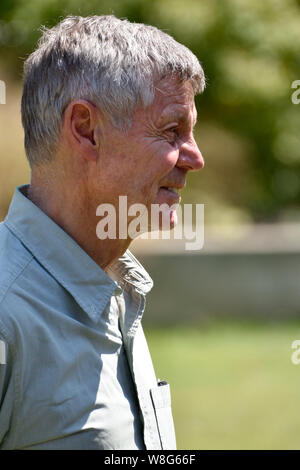 Matthew Parris - British political writer and broadcaster, former Conservative MP - being interviewed on College Green, Westminster, July 2019 Stock Photo