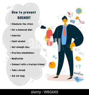 A man stands with a fire extinguisher.Burnout Stock Vector