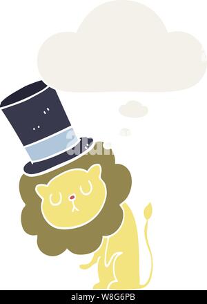 cute cartoon lion wearing top hat with speech bubble sticker Stock ...