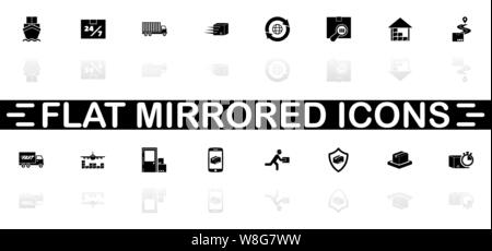 Shipping Delivery icons - Black symbol on white background. Simple illustration. Flat Vector Icon. Mirror Reflection Shadow. Can be used in logo, web, Stock Vector