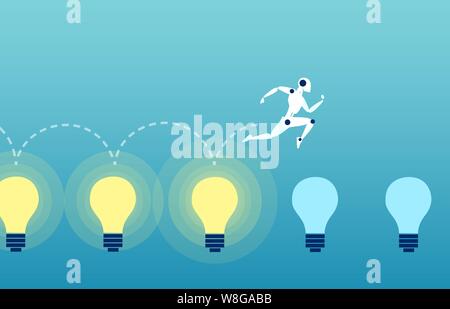 Vector of a robot jumping over the bright light bubls Stock Vector