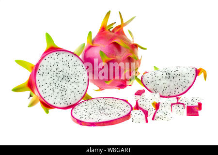 Beautiful pink dragon fruit or pitaya isolated at white background Stock Photo