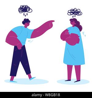 The conflict between a man and a woman.The man yells at the woman, and she gets mad at him.They do not understand each other.Quarrel in the family. Stock Vector