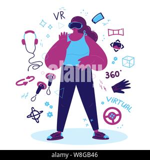 Enthusiastic woman using a virtual reality Stock Vector