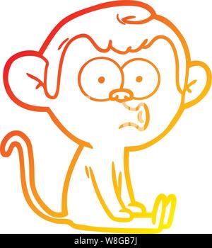 warm gradient line drawing of a cartoon hooting monkey Stock Vector