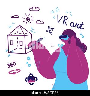 Enthusiastic woman using a virtual reality Stock Vector