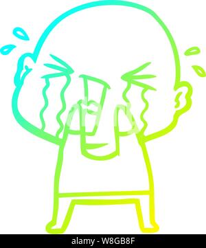 cold gradient line drawing of a cartoon crying bald man Stock Vector