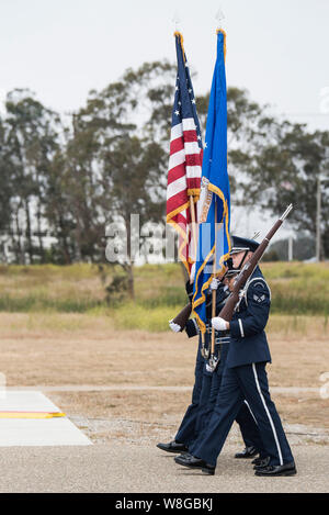 30th Space Wing members participate in a change of command ceremony July 12, 2019, at Vandenberg Air Force Base, Calif. Stock Photo