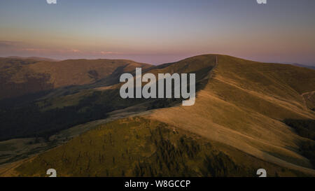 Aerial view of Svidovets ridge.Carpathian mountains in Ukraine during sunset done by drone Stock Photo