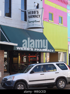 Downtown Yazoo City Mississippi features many buildings painted in pastel colors Stock Photo