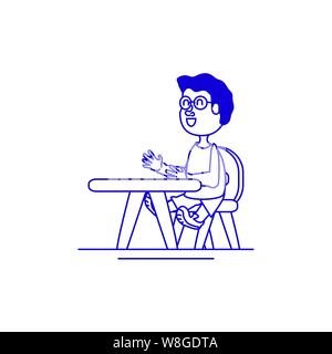 little student boy sitting in school desk vector illustration design Stock Vector